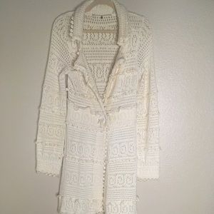 Knitted & Knotted Cream Crochet Long Sweater Sz S